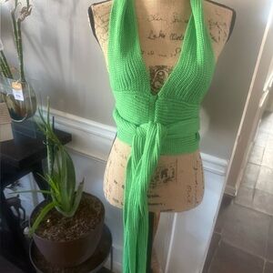 Green Knit Halter Top